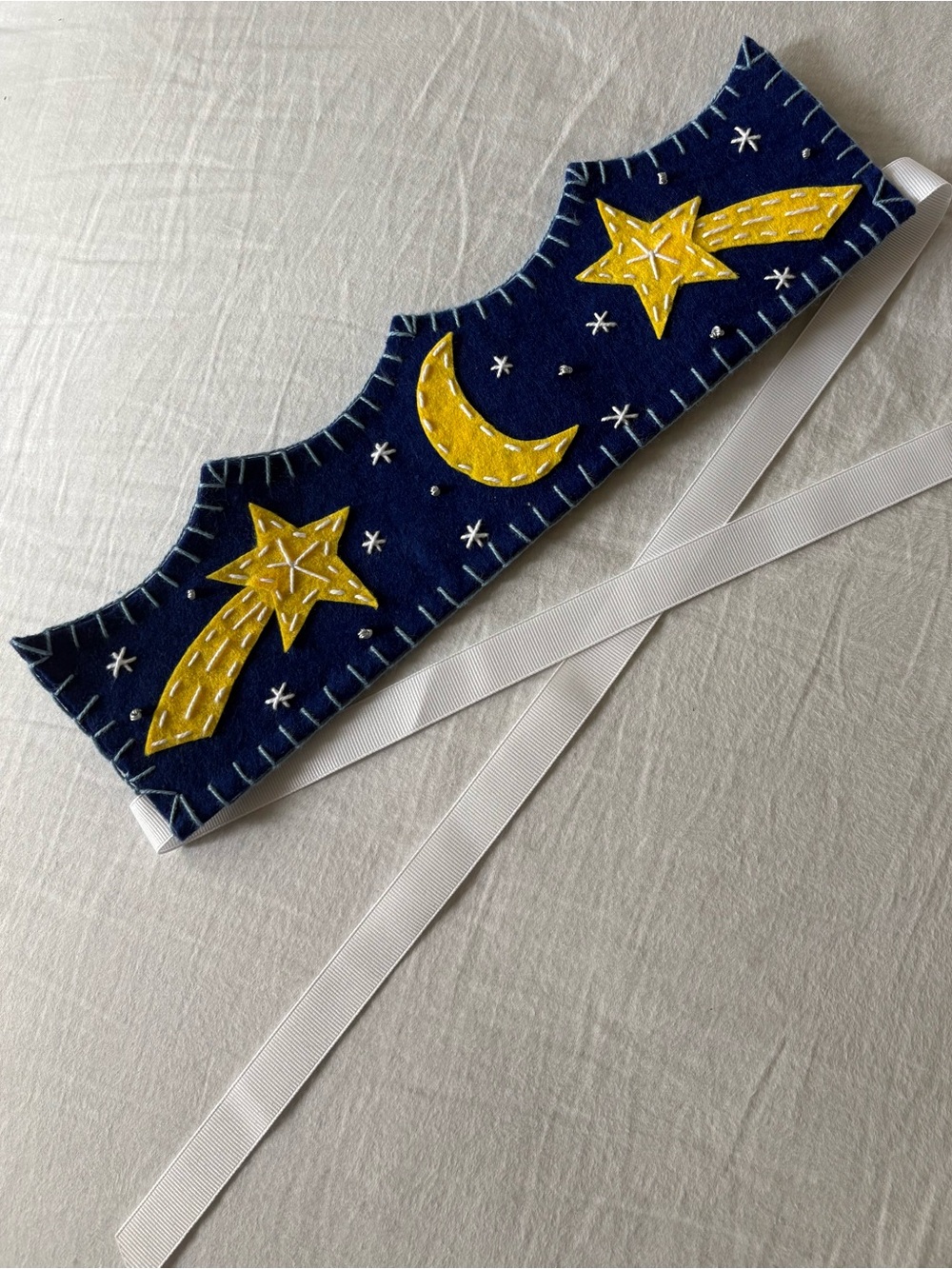 Handmade Felt Kids Crown with Moon and Stars Design